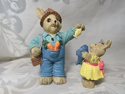 Two Adorable Easter Bunnies With Fish Girl & Dad Figurines Mervyn's 1995   • $15.99