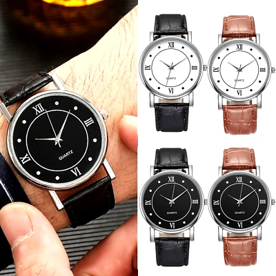 £5.89 • Buy Mens Wrist Watch Analogue Quartz Fashion Leather Strap Watches Black Brown UK