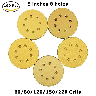 60 80 120 150 220 Grit 5  Sanding Discs Orbital Sander Paper Sheet Hook Loop Pad • $17.05