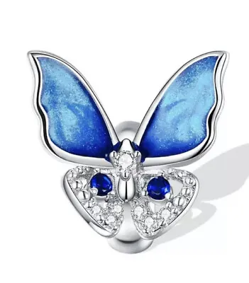 Sterling Silver 925 🌸 Royal Blue Butterfly Stopper Charm & Gift Pouch • £16.99