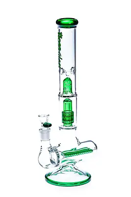 Hoss Glass 16  Triple Inline Stemless To Grid Percolator Bong - Green • $201.99