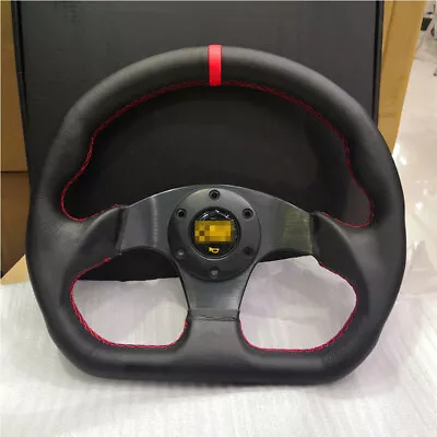 320mm Leather Flat D Shape Car Sports Drift Racing Steering Wheel Red Stiching • $78.20