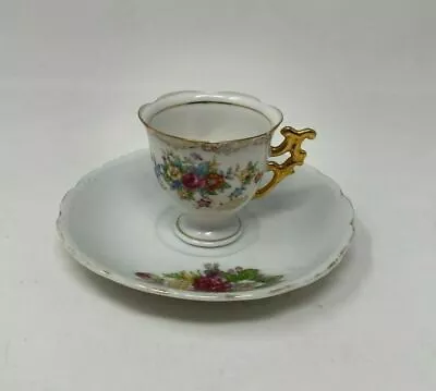 Antique Minatare Tea Cup & Saucer White Floral Gold Made In Occupied Japan Z5 • $13.87