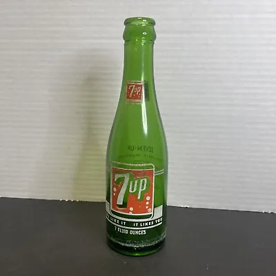 Vintage 7-Up Green Glass Beverages Soda Pop Bottle 7 Fl. Oz. • $7