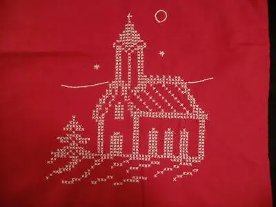 Vintage Red Cotton Christmas Table Runner Hand Emb Cross Stitch Churchs Hungary • $12.95