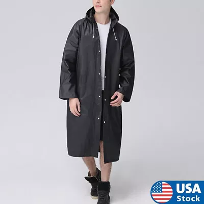 Packable Long Hooded Rain Jacket Waterproof Quick-drying Raincoat Poncho • $10.89