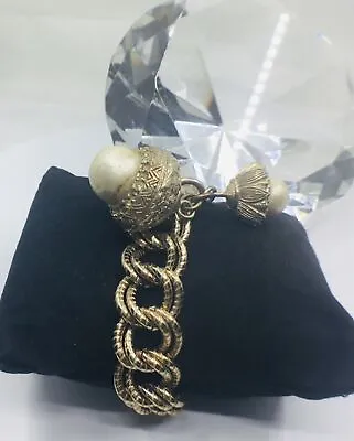Vintage Chunky Acorn Pearl Double Link Toggle Heavy Charm Bracelet 7  Long • $75