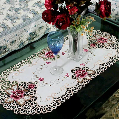 Oval Embroidered Lace Table Runner Mats Dining Room Wedding Party Decor 40x85cm • £7.45