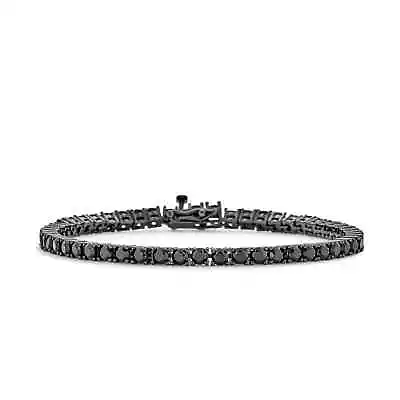 Women's Solid 925 Sterling Silver 4mm Round Cut Black CZ Tennis Chain Bracelet • $39.99