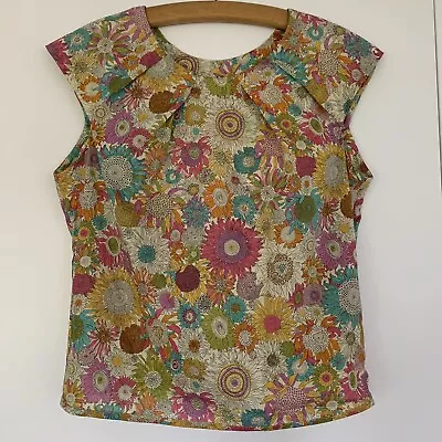 Liberty JOSEPH Sunflower Lawn COTTON STRUCTURED SLEEVELESS TOP Print Yellow 36 8 • £24.99