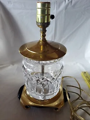 Vintage Waterford Crystal Brass Table Lamp Lismore Barrel Biscuit Jar MCM • $55