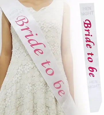 Bride To Be Sash Pink On White With Diamonte Hen Night Bachelorette Shower Party • $4.99