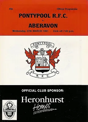 Pontypool V Aberavon  27 Mar 1991 RUGBY PROGRAMME • £4.99