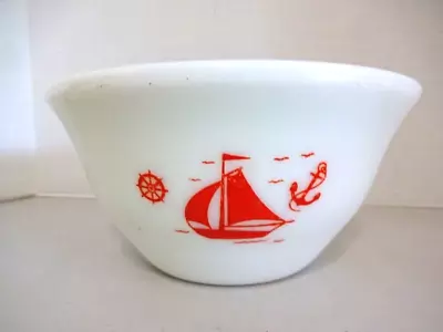 Vintage McKee Red Sailing Boat Mixing Bowl Milk Glass 9  • $20