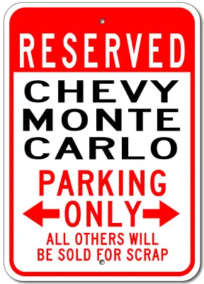 CHEVY MONTE CARLO Parking Sign Custom Vintage Garage Aluminum Plaque Decor • $40.05