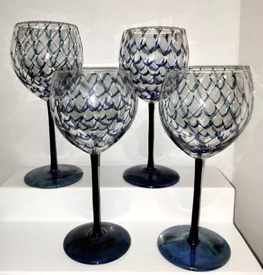 1979 Randy Strong/studio Creative Glass /wine Goblets/ Set Of 4/engraved • $350
