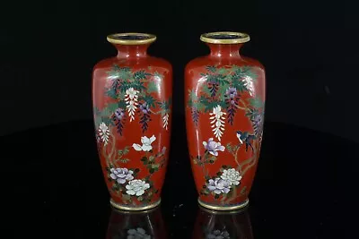 Antique Pair Of Japanese Cloisonne Vases Meiji Cloisonné Vase Oriental Signed • $1.23