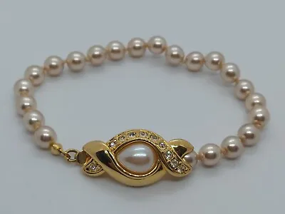 Nolan Miller Faux Pearl Clear Rhinestones Gold Tone Bracelet Glamour Collection • $22