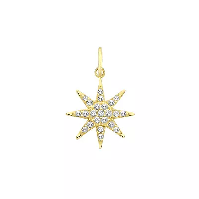 Small Real 9ct Gold Cubic Zirconia Set Star Charm Pendant Womens Girls Gifts • £59.95