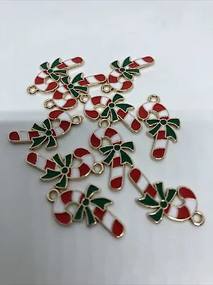 10pcs Fashion Candy Cane Earrings Pendants Bracelets Alloy Charms DIY Jewellery • £4.50