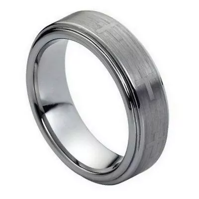 Tungsten Ring Band Laser Engraved Crosses Brushed For Men & Women • $35.40