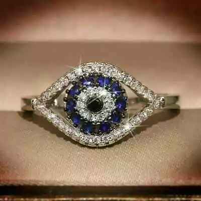 3Ct Round Lab Created Sapphire Evil Eye Engagement Ring 14K White Gold Plated • $197.09