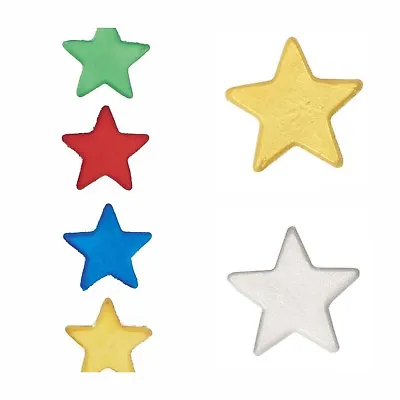 12 Edible Sugar Stars - Cake Decorations - Red-Yellow-Blue-Green-Gold Or Silver • £2.99