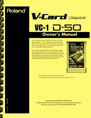 $19.95 • Buy Roland VC-1 D-50 V-CARD V-Synth XT OWNER'S MANUAL