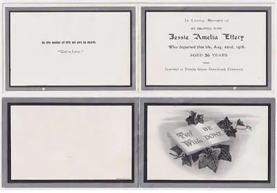 1916 In Memoriam Card JESSIE AMELIA ETTERY - Greenbank Cemetery Bristol - E222 • £10
