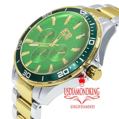 Mens 45mm Green Emerald 2 Tone Jojino Joe Rodeo Stainless Steel Back Metal Watch • $69.99