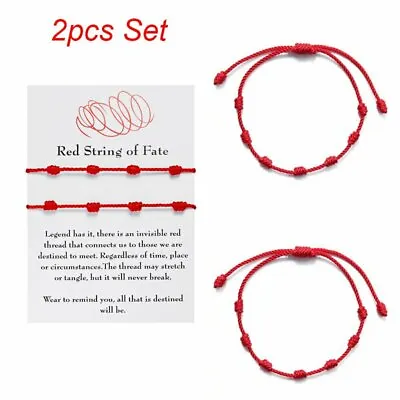 2pcs Lucky Red String Bracelet Kabbalah Amulet 7 Knots Protection Rope Hot Gifts • £3.68