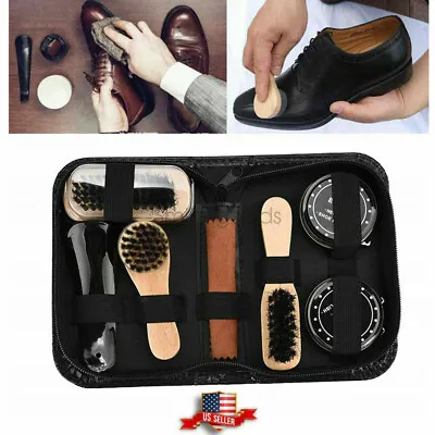 $9.99 • Buy 7pcs Leather Shoes Polish Shine Brush Cleaning Gifts Care Tool Set Kit USA Stock