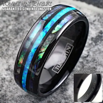 Personalized Engraved Tungsten Abalone And Hawaiian Opal Men's Wedding Band Ring • $24.99