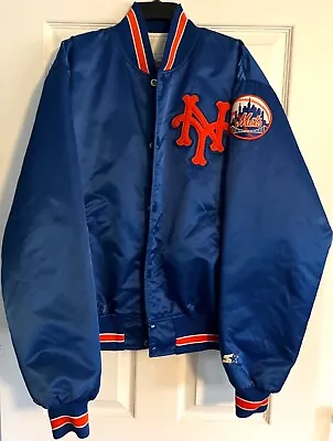 VINTAGE 1980s MLB Starter NEW YORK METS Blue Nylon & Satin Bomber Jacket XL • $200