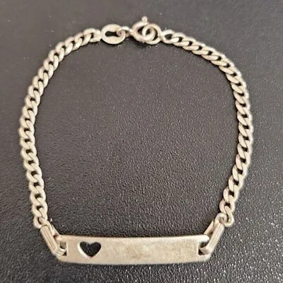 .925 Sterling Silver Child's ID Bracelet W/Heart Cutout  Italy *888 AR  Vintage • $50