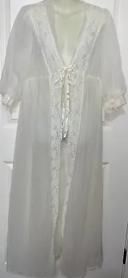 Vintage Elise Steven White Double Chiffon Peignoir Robe Lace Bishop Sleeve Large • $45.99