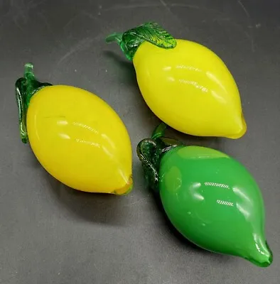 Vintage Murano Style Decorative Art Glass Fruit 2 Yellow Lemons And 1 Lime • $30