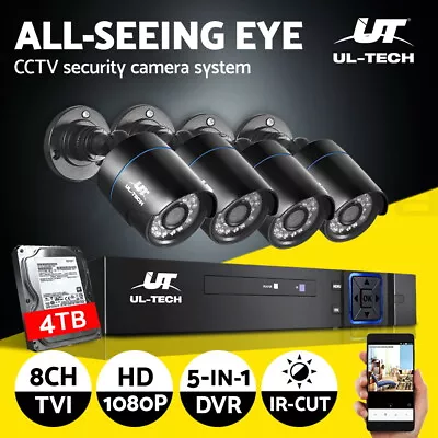 UL-tech 1080P CCTV Camera Home Security System DVR Outdoor HD Night Vision 4TB • $301.95