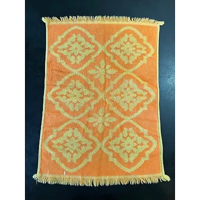 Vintage MCM Hand Towel Yellow Orange Retro Geometric Pattern Fringe 22  X 15  • $9.99