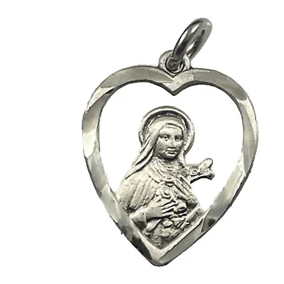 Vintage Catholic Sterling Silver St Therese Heart Medal .8 Grams Silver • $17.99