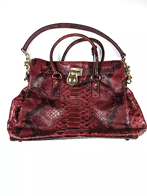 Michael Kors Hamilton Tote Red & Black Python Embossed Leather Chain Strap Purse • $60