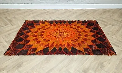 £275 • Buy Mid-Century Vintage Retro Desso Rya Wool Rug Carpet Sunburst 1970s (150x90cm)