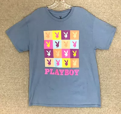 Multiple Playboy Bunny Logos T-Shirt Mens Large Blue Short Sleeve Pullover Tee • $16.96