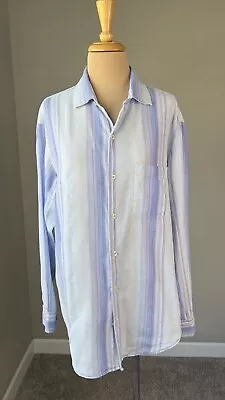 Caribbean Men's Blue Striped Ombre Linen/Cotton Long Sleeve Button Up M • $24.99