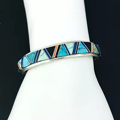 Beautiful Native American Sterling Silver Handmade Multi Stone Inlay Bracelet • $120