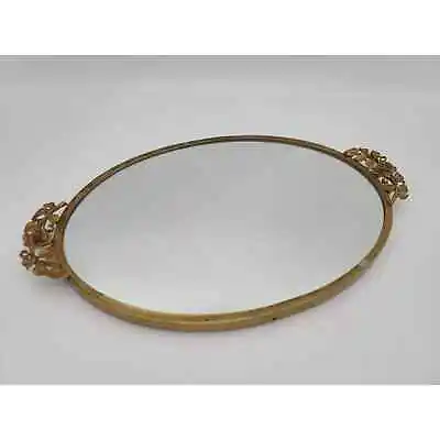 Vintage Matson Hollywood Reg Ormolu Gold Gilt Oval Vanity Mirror Tray Roses 12   • $49.99