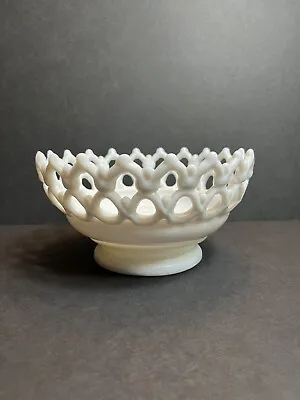 Vintage Milk Glass Fruit Bowl - Footed Open Lace Design • $18.99
