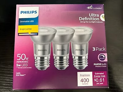 NIB Philips Par16 Medium Base LED 50W Dimmable Ultra Definition 3 Pack Bulbs • $12.99