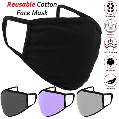 Cotton Face Mask Protective Covering Mouth Masks Washable Reusable Black LOT UK • £4.99