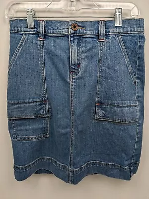 Modest Eddie Bauer Denim Skirt Womens 6 Blue Cargo Casual Knee Length Stretch • $14.99